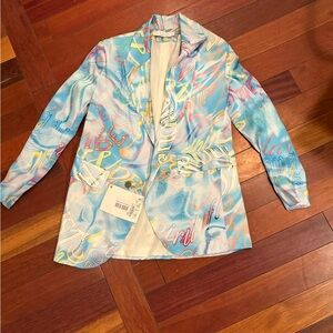 Kaos Blue and Pink Graphic Blazer